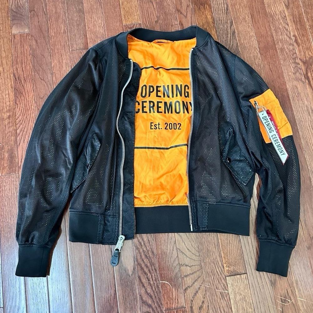 Opening Ceremony Mesh Bomber‎ Jacket Coat Orange Black Reversible Army
